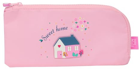 Glowlab Kids Sweet Home Federmäppchen, flach, recycelbarer Stoff, für Kinder, ideal für Kinder im Schulalter, bequem und vielseitig, Qualität und Widerstandsfähigkeit, 23 x 1 x 11 cm, Rosa