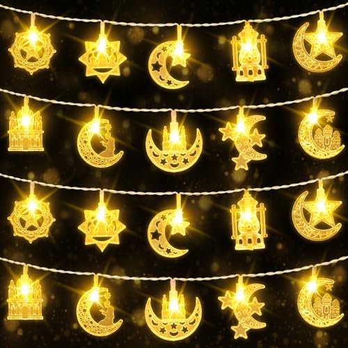 BOLWEO Lichterkette Batterie Timer 3m/9.8ft 20 LEDs, Ramadan Deko Lichterketten, Eid Ramadan Mubarak Dekorationen für Haus Garten Terrasse Innen Außen
