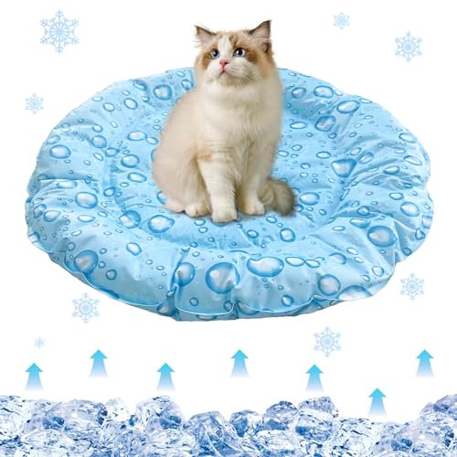 Oneshlee Kühlmatte Für Katzen Hund Rund 68cm, Kühldecke Gel Für Hunde Katzen, Hundekühlmatte Selbstkühlend Bett Für Haustiere Wasserdicht Waschbar, Kühlende Matte Haustiermatte (Regentropfen)