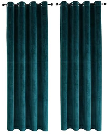 TiborTex Samt Vorhang 2er Set Petrol Ösen 140x145 cm Verdunkelung Samt weich Blickdicht Gardine Schlafzimmer Wohnzimmer abdunkelnd Ösenvorhang