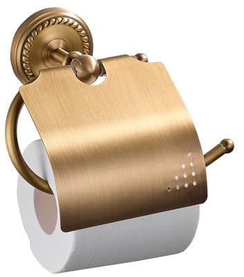 Toilet Paper Holder with Cover Brass Toilet Tissue Holder KWQKEM Wall Mount Vintage Toilet Roll Storage Antique Bathroom Accessories Decorative Brass (Gold)
