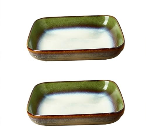 Jarsense Set di 2 piatti quadrati in ceramica da 21,5 cm, stile vintage, piatti fondi, piatti fondi, piatti da tavola per cena, colazione, verde sfumato