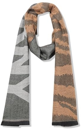 DKNY Damen Animal Print Scarf with Logo and Eyelash Fringe Modischer Schal, Truffle, Einheitsgröße