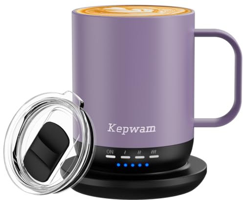 Kepwam Heated Coffee Mug 14oz - Fast Heating & Longer Battery Life Self Heating Coffee Mug Hot to 149℉ - Touch & App Controlled Mug Coffee and Hot Beverage Warmer, Gifts for Women and Men