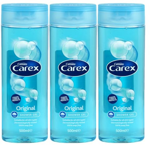 Shower Gel Original 500ml x 3, Compatible with Carex Soap Free Bath Soak for All Skin, Daily Body Care Wash Fresh Fragrance Family Size Cleans Cares Protects with Welari Thank You Card | (3pack)