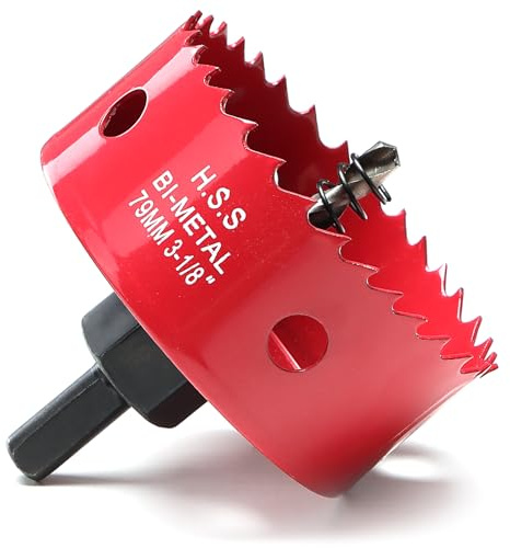 Scie-cloche pour bois, scie-cloche bi-métal HSS pour éclairage encastré, profondeur de coupe de 35 mm, adaptateur de foret à tige hexagonale, pour planches de cornhos, plaques de fibres, 79 mm, rouge