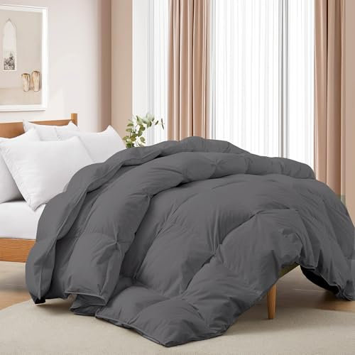 Deodar Bettdecke Daunendecke 200x220 | Ganzjahresdecke mit Daunen Federn 1135 GR. | Flaumige Steppdecke Schalfdecke 100% Baumwoll Bettbezug Atmungsaktiv & Waschbar | Öko-Tex RDS | Dunkelgrau