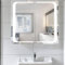 Warmiehomy Bathroom Mirror Cabinet with LED Lights,650x600mm Bluetooth Speaker Illuminated Bathroom Mirror Cabinet with Shaver Socket Demister Pad Sensor Control