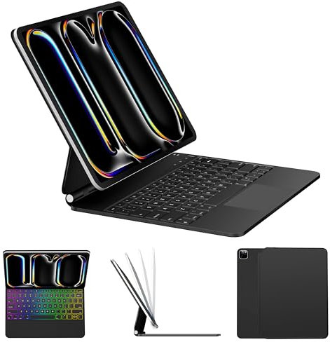 Nuflaz Magic Keyboard, Hülle mit Tastatur für das 13'' iPad Pro (M4), QWERTZ Deutsch, iPad Pro 13 Zoll Tastatur (M4 2024) für angenehmes Tippen, integriertes Trackpad, Schwarz Grau