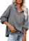 VIGVAN Kapuzenpullover Damen Hoodie Langarm V-Ausschnitt Pullover Knopfleiste Henley Sweatshirt mit Kapuze Kordelzug Oberteil (Dunkelgrau,XXL)