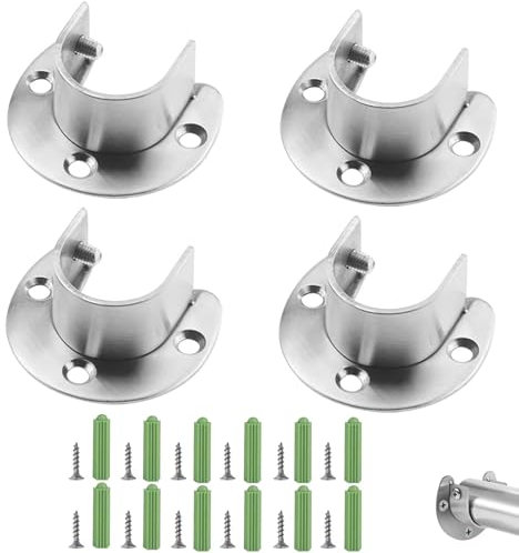 SJJJS 4 Stück Rohrhalterung, Kleiderstange aus Edelstahl, verstellbar, Halterung für Flansch, U-Halterung, Kleiderstange für Schrankhalterung 22 – 26 mm