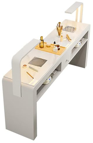 TT-YEC Mesa De Manicura Profesional En Salón De Uñas con Lámpara, Aspirador Y Tapa De Mármol, Mesa De Trabajo De Manicura De Lujo, Moderna Estación De Manicura Interior con Enchufe,L140cm