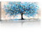 FjerminArt Grande Quadro Moderno Stampa su Tela Con Cornice Quadro su tela Astratto 3D Blu Oro In Fiore Alberi Pittura Quadri Moderni Soggiorno Camera da letto Decorazione Murale 100x50cm
