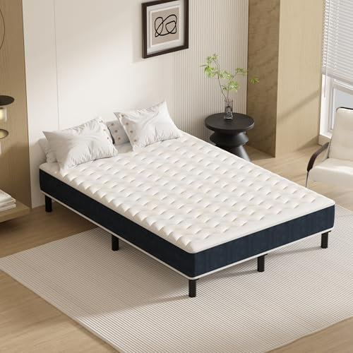DEWINNER Ensemble Matelas + sommier (140 x 190cm), Matelas en Mousse A Mémoire et Robuste Cadre de lit en Fer avec 9 Pieds, Lit Complet, épaisseur 15cm, Ergonomique,Hypoallergénique