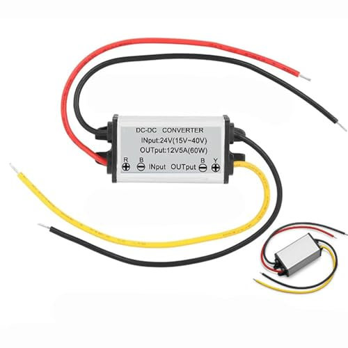 Convertidor de Fuente de Alimentación DC-DC 24V a 12V, Fuente de Alimentación Reductora Convertidor Buck 5A, DC-DC Convertidor de Voltaje Reducido, Convertidor de Potencia Carcasa de Aluminio
