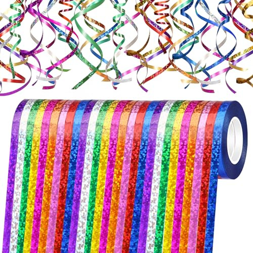 54 Stück Luftschlange Geburtstag, 10m×5mm Funkelnd Bunte Luftschlangen in 9 Farben, Party Luftschlangen für Geburtstags Deko, Hochzeit, Karneval, Geschenkband und Feierliche Anlässe