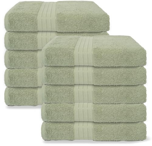Brentfords Face Cloths 10 Pack, Super Soft Absorbent 100% Cotton Quick Drying Face Towels For Bathroom Gym & Travel Washcloth Home Essentials, Sage Green-30x30cm