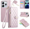 Rosbtib Étui pour Xiaomi Redmi Note 14 5G 6.67 Pouces 2025, Coque pour téléphone Portable en Cuir PU avec Broderie en Losange, Redmi Note 14 5G Étui à Rabat avec dragonne et bandoulière, Rose