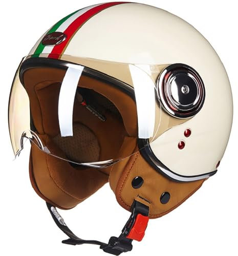 WZGGTEAM Vintage Motorrad Jethelme mit Sonnenblende Vespa, Open Face Helm Vintage Roller Helm für Damen Herren, ECE Zertifiziert Retro Elektrischer Halbhelm, Jet-Helm für Cruiser