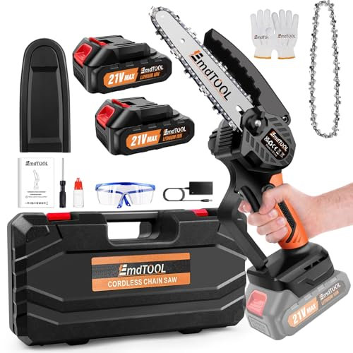 6 Inch Corldess Chainsaw Tree Branch Wood Cutting Saws Garden Chainsaw Battery Operated for Wood Cutting Tree Trimming (2 Battery and Charger) Orange