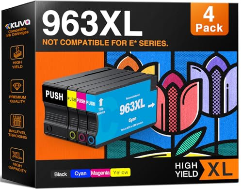 Kuva 963xl Multipack Kompatibel mit HP 963 963XL Kompatibel für HP Officejet Pro 9010 9012 9013 9014 9015 9016 9018 9019 9020 9022 9023 9025 (Schwarz Cyan Magenta Gelb)