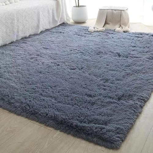YNNHUDEEP Flauschig Hochflor Teppich,Waschbar Anti-Rutsch Moderner Flauschiger Kuscheliger Teppich für Wohnzimmer Deko, Schlafzimmer, Kinderzimmer (Grau, 80x160cm)