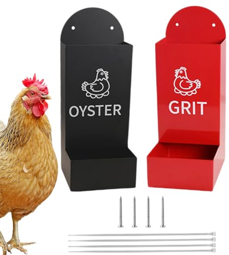 Oyster Shell Feeder - 2piece Grit for Chickens,Semi-Closed Weatherproof Spill-Proof Heavy-Duty Container Bowl Waterer for Rabbit Duck