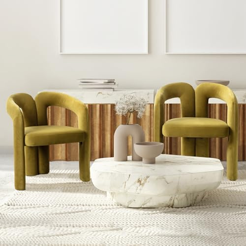 Polsterstühle 2er‑Set skandinavisches Chic mit samtiger Polsterung ergonomischer Sitzschale offenen Rückenlehnen bequemen Armlehnen edles Vierbein‑Design für Esszimmer Wohnzimmer Büro (olivgrün)