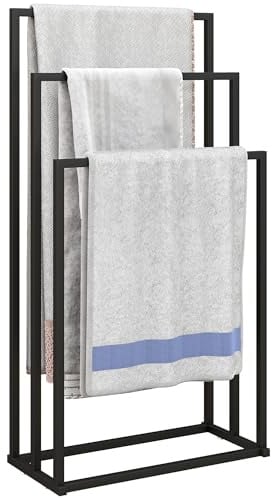 HOMCOM Handtuchhalter Stehend Handtuchständer mit 3 Stangen, Handtuchleiter aus Stahl, Badetuchhalter für Badezimmer, Handtücher, Badetücher 45 x 21,5 x 85 cm