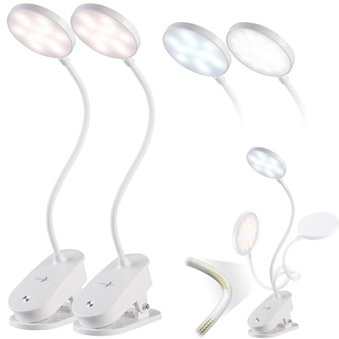 Lunartec dimmbare Leselampe: 2er-Set Akku-Touch-Leseleuchten mit Klemmhalterung, dimmbar, 238 lm (Akku Klemmleuchte, Klemmleuchte USB, Tischlampe)
