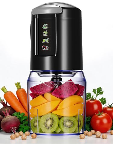 Cozary Hachoir Électrique 300W - 3-en-1 Mixeur & Coupe-Oignons avec Bol Gradué 500ml, 2 Vitesses, 4 Lames en Acier Inoxydable, pour Oignons, Herbes, Viande, Noir