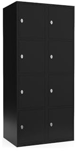 kaiserkraft | 4er-Schließfachschrank Fydor | 2 Abteile | Schwarz | B 800 mm | Flache Dachform | Vorhängeschloss