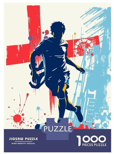 Teenagers Puzzles 1000 Piece Jigsaws Soccer Player with England Flag Jigsaws for Adults Fun Games Presents for Women Deal As Gifts for The Whole Family 70x50cm/1000pcs