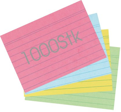 Qualitäts Karteikarten A7 | 1000er Bundle | diverse Lineaturen und Farben zur Auswahl (A7 | liniert, sortiert)