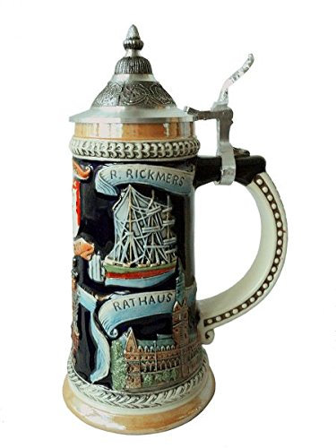 City Souvenir Shop Relief-Bierkrug Hamburg mit Deckel, ca. 0,5 l