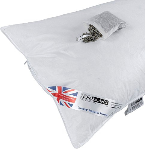 HOMESCAPES Goose Feather and Down Lavender Pillow Infused with Dried Lavender Calming & Relaxing Natural Aromatherapy Scented Pillow to Ease Insomnia Single Pillow RDS Certified.