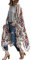 Hibluco Women's Long Floral Kimono Cardigan Long Blouse Sheer Shirt Loose Tops Swimwear