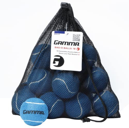 Gamma Tasche mit drucklosen Tennisbällen - stabile & Wiederverwendbare Netztasche mit Kordelzug für einfachen Transport - Bag-O-Balls (18er-Pack, Blau)