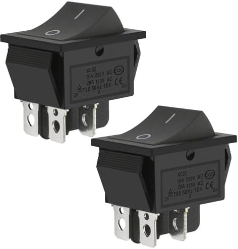Heschen Rocker Button Switch, (ON)-OFF Momentary Type, DPDT, 4 Terminals, 16A 250VAC, Black, 2Pack