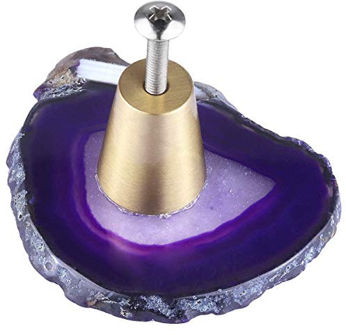 mookaitedecor Tranche Agate Violet Boutons de Portes Tiroirs Armoire Meuble,Poignée Placard Bouton Pierre Naturelle pour Commode Cuisine,Lot de 4