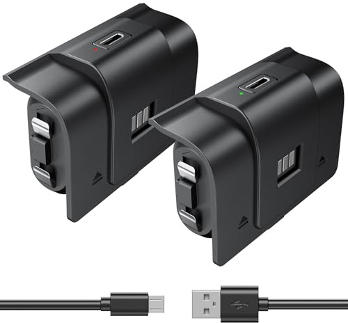 6amLifestyle Rechargeable Xbox Controller Battery Pack, Play and Charge Kit Compatible with Xbox Series X|S, Xbox One S X Elite Controllers,2 Pack NiMH Batteries with 4 Covers & Micro USB Cable, Black