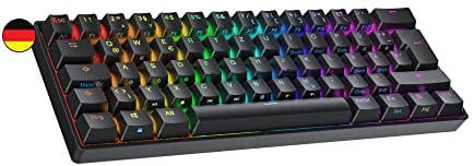 Ranked N60 Nova 60% | Hot Swappable Mechanical Gaming Keyboard | 62 Keys Multi Color RGB LED Backlit for PC/Mac Gamer | ISO DE QWERTZ German Layout (Black, Gateron Yellow)