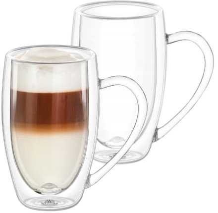 Wilmax | Doppelwandige Thermogläser mit Henkel | 2er-Set | 500 ml | Latte Macchiato Gläser Set | Cappuccino Gläser mit Henkel | Kaffeegläser | Teegläser | Trinkgläser | Thermotassen