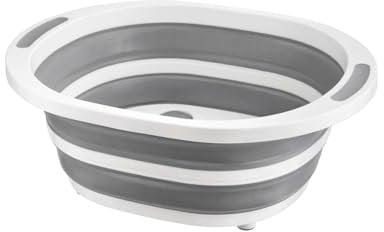 Homeshopa 4-in-1 Collapsible Multi-Functional Chopping Board, Foldable Sillicone Washing Up Bowl Vegetable Fruit Strainers Wash Basin Basket, Ice Bucket Sink Bowl Folding Drain Tub, Space Saver (Grey)