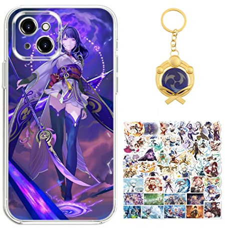 Staremeplz Genshin Impact Hülle für iPhone 14 Anime Spiel Beelzebul Handyhülle [Mit Schlüsselbund und 50pcs Aufkleber] Cartoons Transparent Silikon Case Hülle für iPhone 14