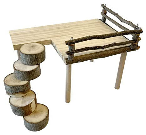 Cachpib Holzhamster Kletterplattform Holzständer Regal für Hamster Golden Bear Hamster Klettern Spielzeug Holz Hamster Aktivität Plattform mit Leiter Hamster Käfig Zubehör (Horizontal, Rund)