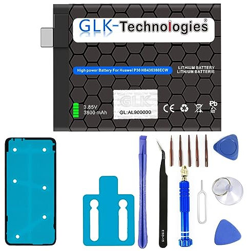 GLK-Technologies® High Power Ersatzakku kompatibel mit Huawei P30 Akku HB436380ECW Battery accu 3800mAh Akku inkl. Profi Werkzeug Set Kit NUE