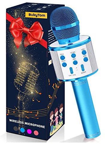 BukyTom Microfono Bluetooth Karaoke per Bambini - 4 in 1 Microfono Bambini Portatile Karaoke Microfoni per Cantare, Giocattolo Microfono Compatibile con Android/iOS Smartphone PC