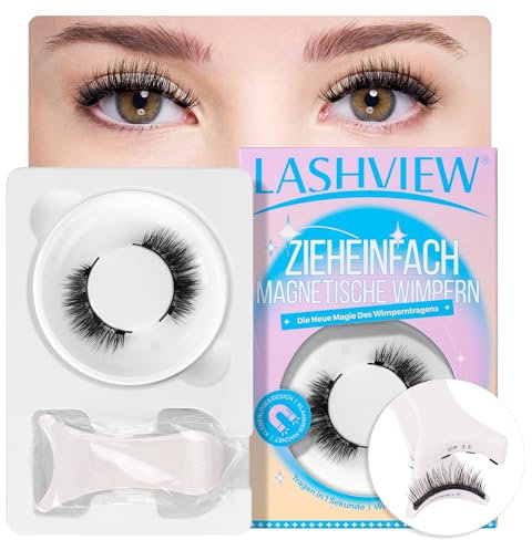LASHVIEW Magnetische Wimpern, Magnet Wimpern Mit Zange Natürlicher Look 3D Magnetic Eyelashes, 1 Paar Wimpern Magnetische Ohne Kleber Einfach Zu Tragen Und Zu Entfernen (C02)