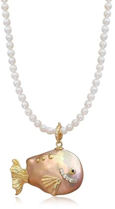 Hipearl Fisch 14-20mm Süßwasserperlen Anhänger Halskette Fischperlenkette Frauen Mutter Tochter 18k vergoldet Verlängerung Geburtstagsgeschenk für Sie (Fisch)